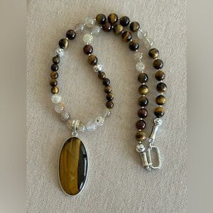 24 inch Tiger Eye and Rutile Quartz bead Necklace NWOT